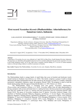 Phallostethidae: Atheriniformes) for Sumatran Waters, Indonesia