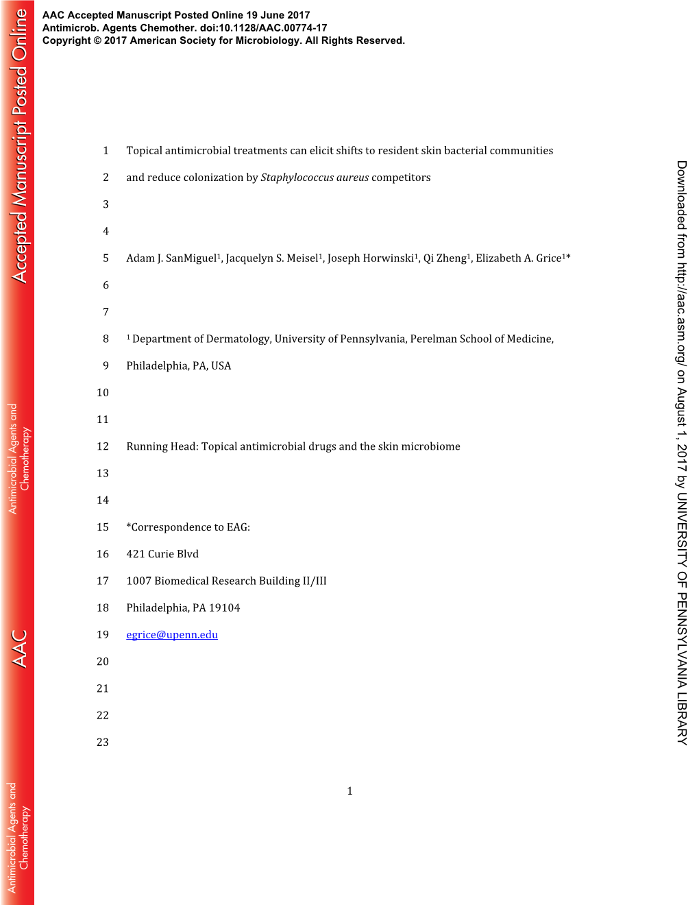 Topical Antimicrobial Treatments Can Elicit Shifts to Resident Skin Bacterial Communities Downloaded From