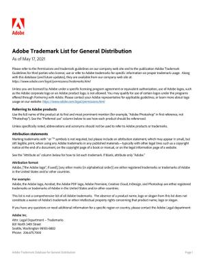Adobe Trademark Database for General Distribution