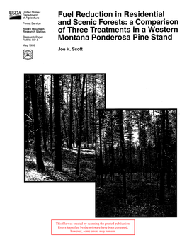 Fuel Reduction in Residential and Scenic Forests: a Comparison of Three Treatments in a Western Montana Ponderosa Pine Stand