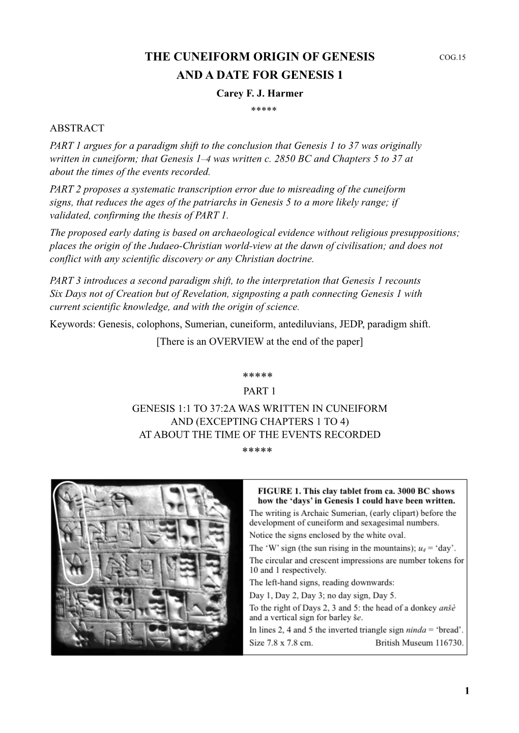 The Cuneiform Origin of Genesis and a Date For