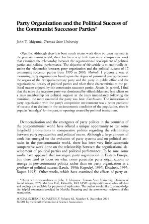 Party Organization and the Political Success of the Communist Successor Parties*