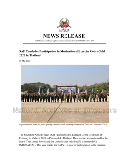 SAF Concludes Participation in Multinational Exercise Cobra Gold 2020 in Thailand