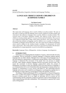 Language Choice Used by Children in Acehnese Family