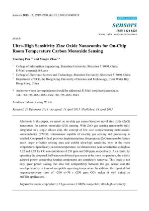Ultra-High Sensitivity Zinc Oxide Nanocombs for On-Chip Room Temperature Carbon Monoxide Sensing