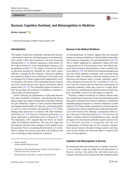 Burnout, Cognitive Overload, and Metacognition in Medicine