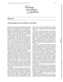 Editorial Neurosurgery for Psychiatric Disorders