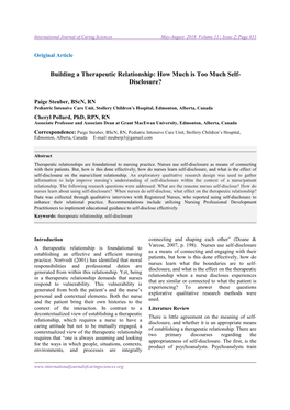 Building a Therapeutic Relationship: How Much Is Too Much Self- Disclosure?