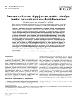 Structure and Function of Gap Junction Proteins: Role of Gap Junction Proteins in Embryonic Heart Development BHAVESH K