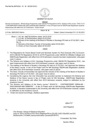 U.O.No. 5802/2021/Admn Dated, Calicut University.P.O, 31.05.2021