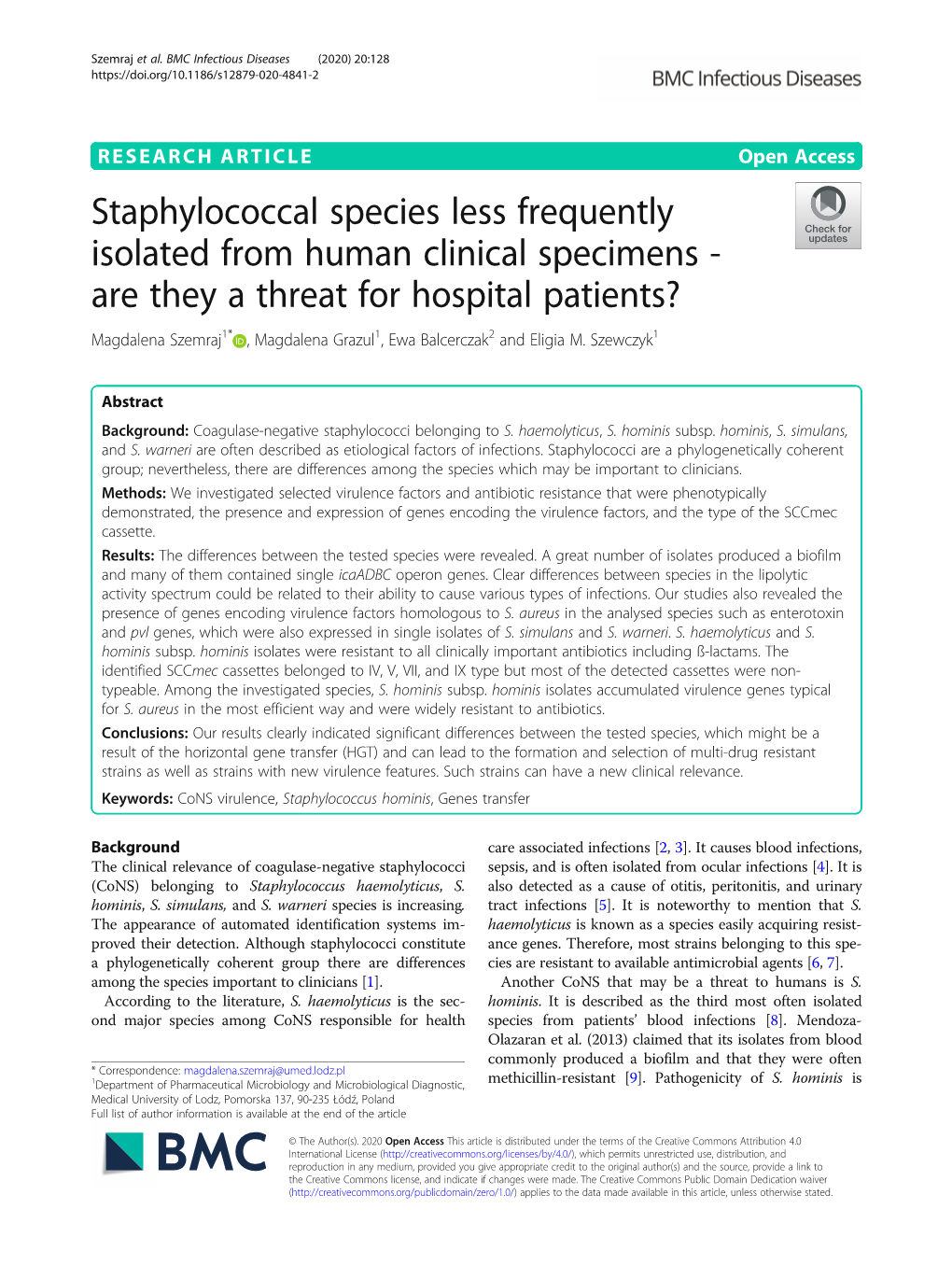 Staphylococcal Species Less Frequently Isolated from Human