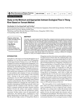 Study on the Minimum and Appropriate Instream Ecological Flow in Yitong River Based on Tennant Method