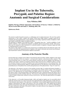 Implant Use in the Tuberosity, Pterygoid, and Palatine Region: Anatomic and Surgical Considerations