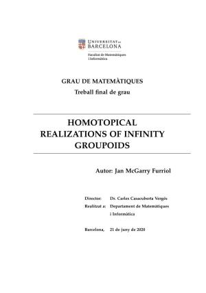 Homotopical Realizations of Infinity Groupoids