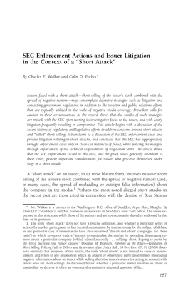 SEC Enforcement Actions and Issuer Litigation in the Context of a “Short Attack”