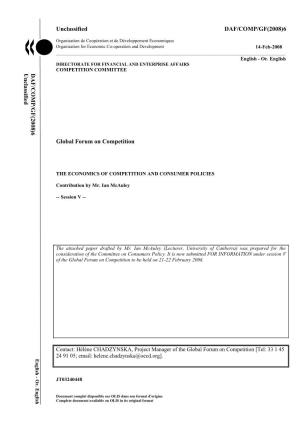 Unclassified DAF/COMP/GF(2008)6 Global Forum on Competition
