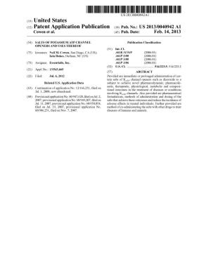 (12) Patent Application Publication (10) Pub. No.: US 2013/0040942 A1 Cowen Et Al