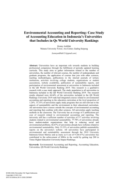Environmental Accounting and Reporting: Case Study of Accounting Education in Indonesia's Universities That Includes in Qs