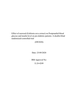 Ecklonia Cava Extract) on Postprandial Blood Glucose and Insulin Level on Pre-Diabetic Patients: a Double-Blind Randomized-Controlled Trial (SW2020)