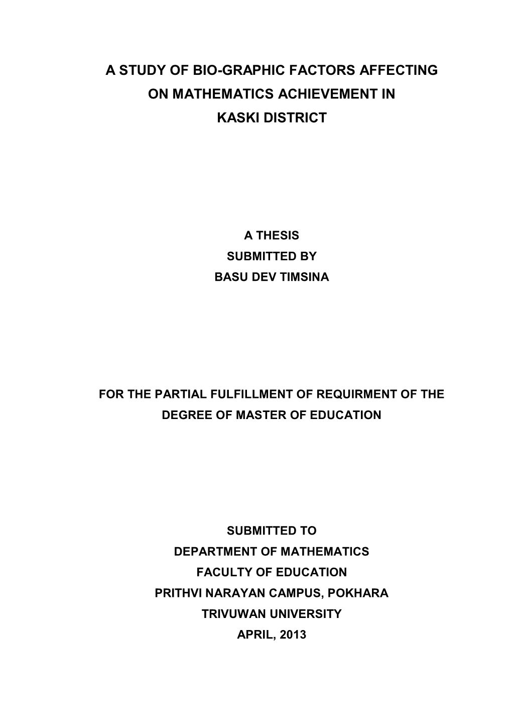 A Study of Bio-Graphic Factors Affecting on Mathematics Achievement In