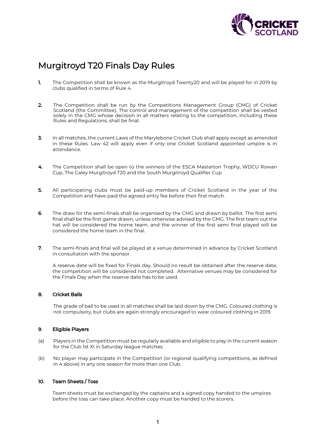 Murgitroyd T20 Finals Day Rules