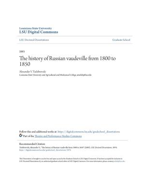The History of Russian Vaudeville from 1800 to 1850 Alexander V