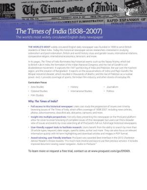 The Times of India (1838–2007) the World’S Most Widely Circulated English Daily Newspaper