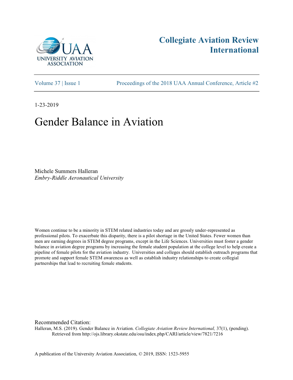 Gender Balance in Aviation