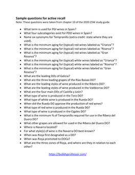 Sample Questions for Active Recall Note: These Questions Were Taken from Chapter 10 of the 2020 CSW Study Guide