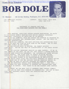 Statement of Senator Bob Dole President Reagan Departs for The