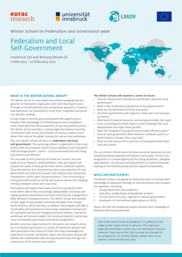 Federalism and Local Self-Government Innsbruck (A) and Bolzano/Bozen (I) 1 February - 12 February 2021