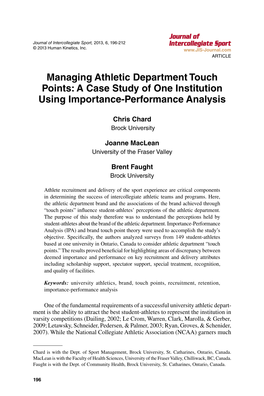 Managing Athletic Department Touch Points: a Case Study of One Institution Using Importance-Performance Analysis