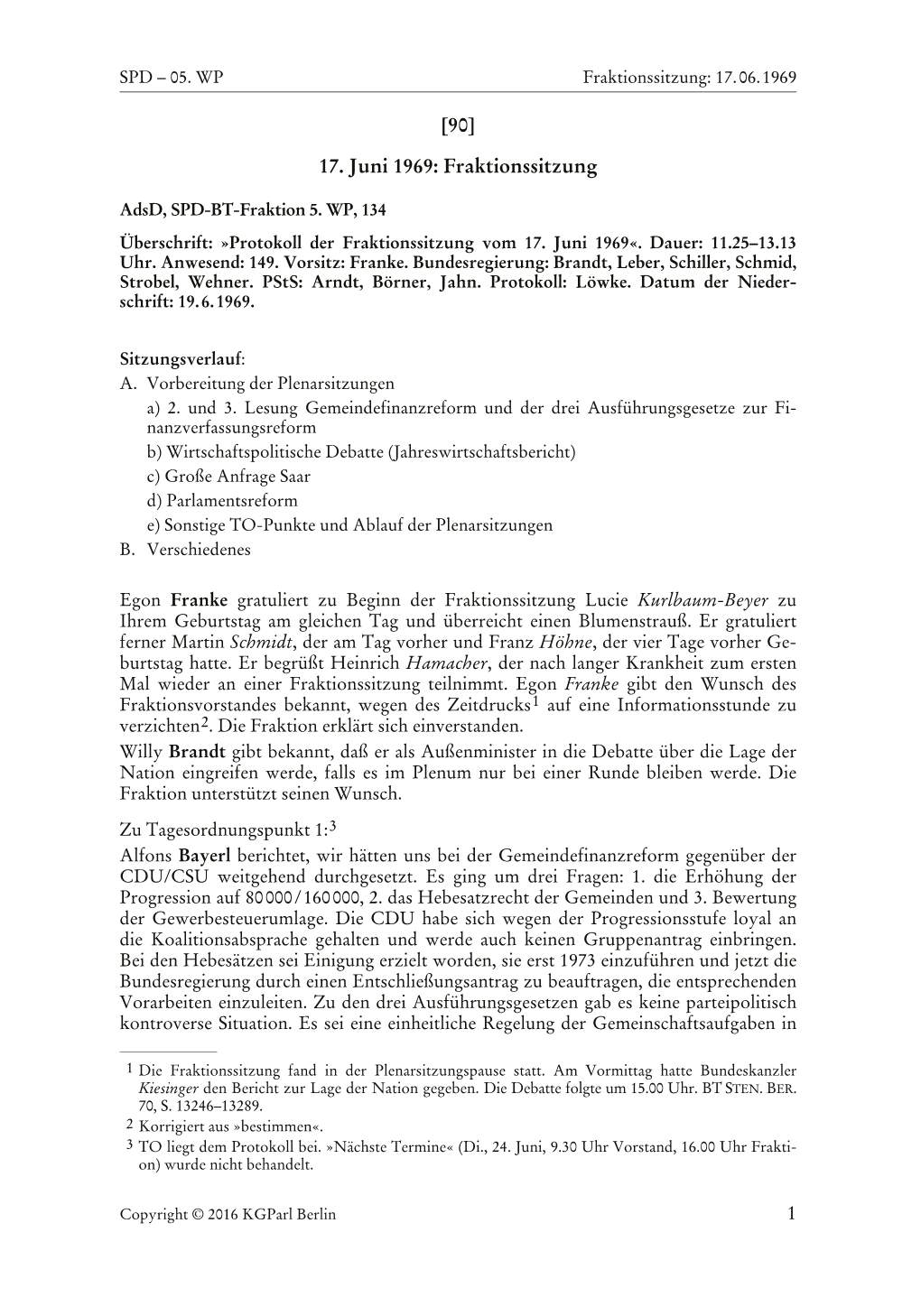 17. Juni 1969: Fraktionssitzung