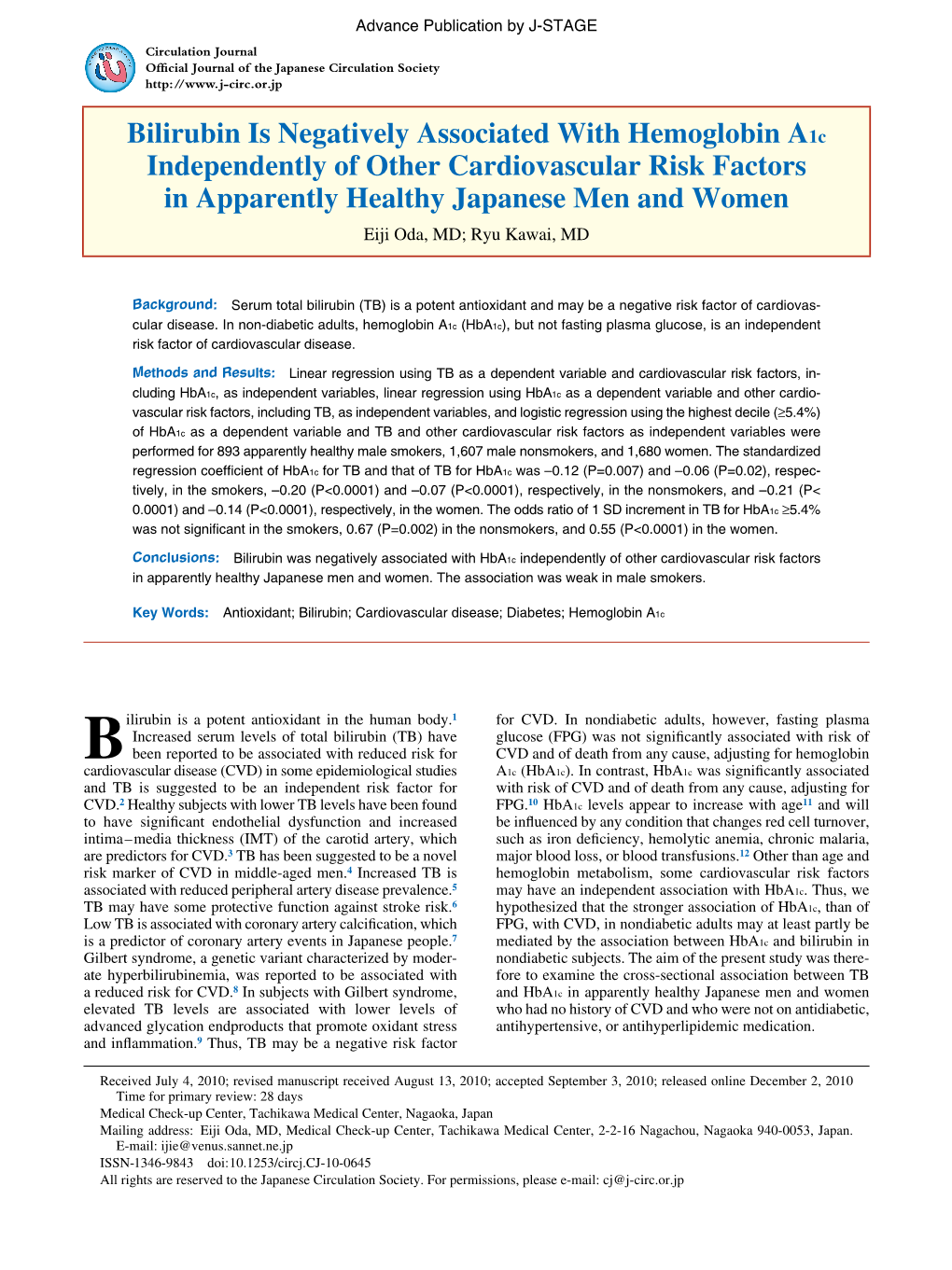 Bilirubin Is Negatively Associated with Hemoglobin A1c Independently Of