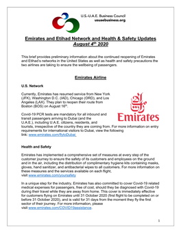 Emirates and Etihad Network and Health & Safety Updates August 4Th