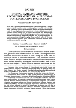 Digital Sampling and the Recording Musician: a Proposal for Legislative Protection