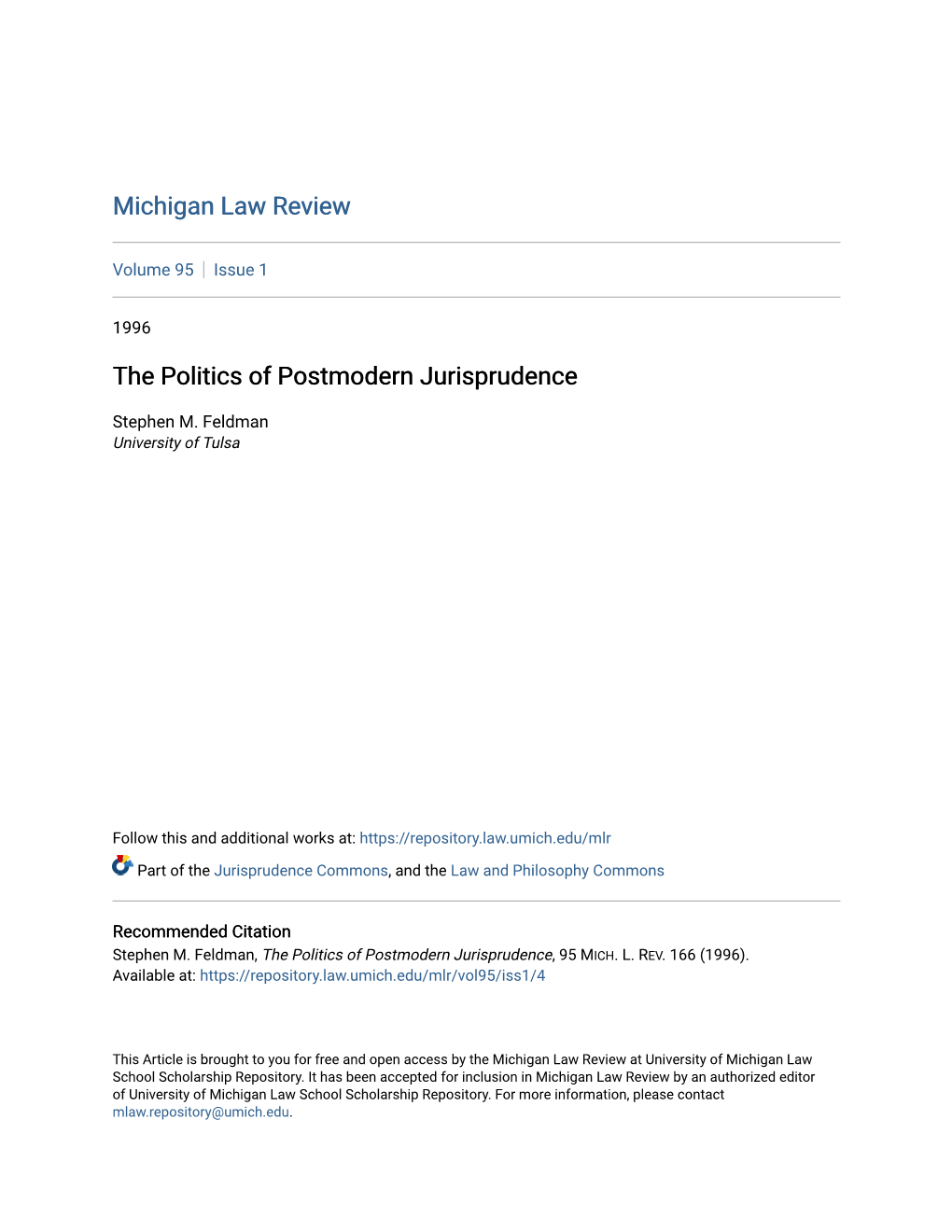 The Politics of Postmodern Jurisprudence