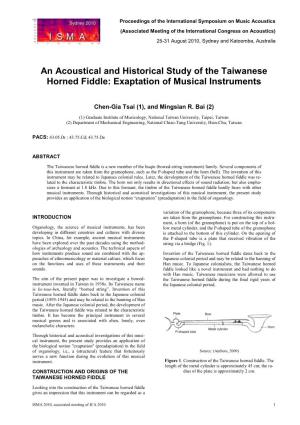 An Acoustical and Historical Study of the Taiwanese Horned Fiddle: Exaptation of Musical Instruments