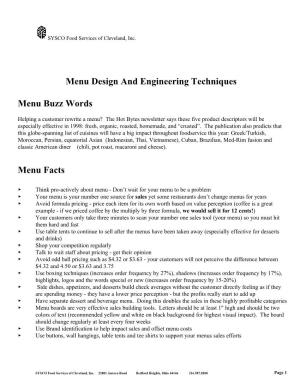 Menu Design and Engineering Techniques Menu Buzz Words