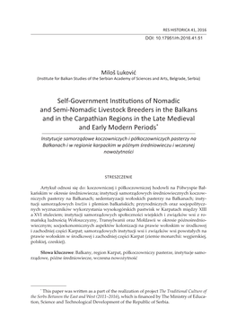 Self-Government Institutions of Nomadic and Semi-Nomadic Livestock Breeders in the Balkans and in the Carpathian Regions In