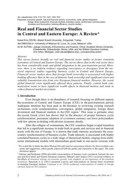 Real and Financial Sector Studies in Central and Eastern Europe: a Review*