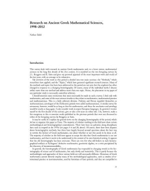 Research on Ancient Greek Mathematical Sciences, 1998–2012