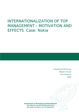 Internationalization of Top Management ? Motivation
