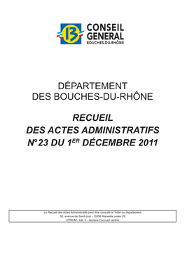 Département Des Bouches-Du-Rhône RECUEIL