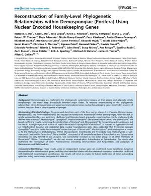 Porifera) Using Nuclear Encoded Housekeeping Genes