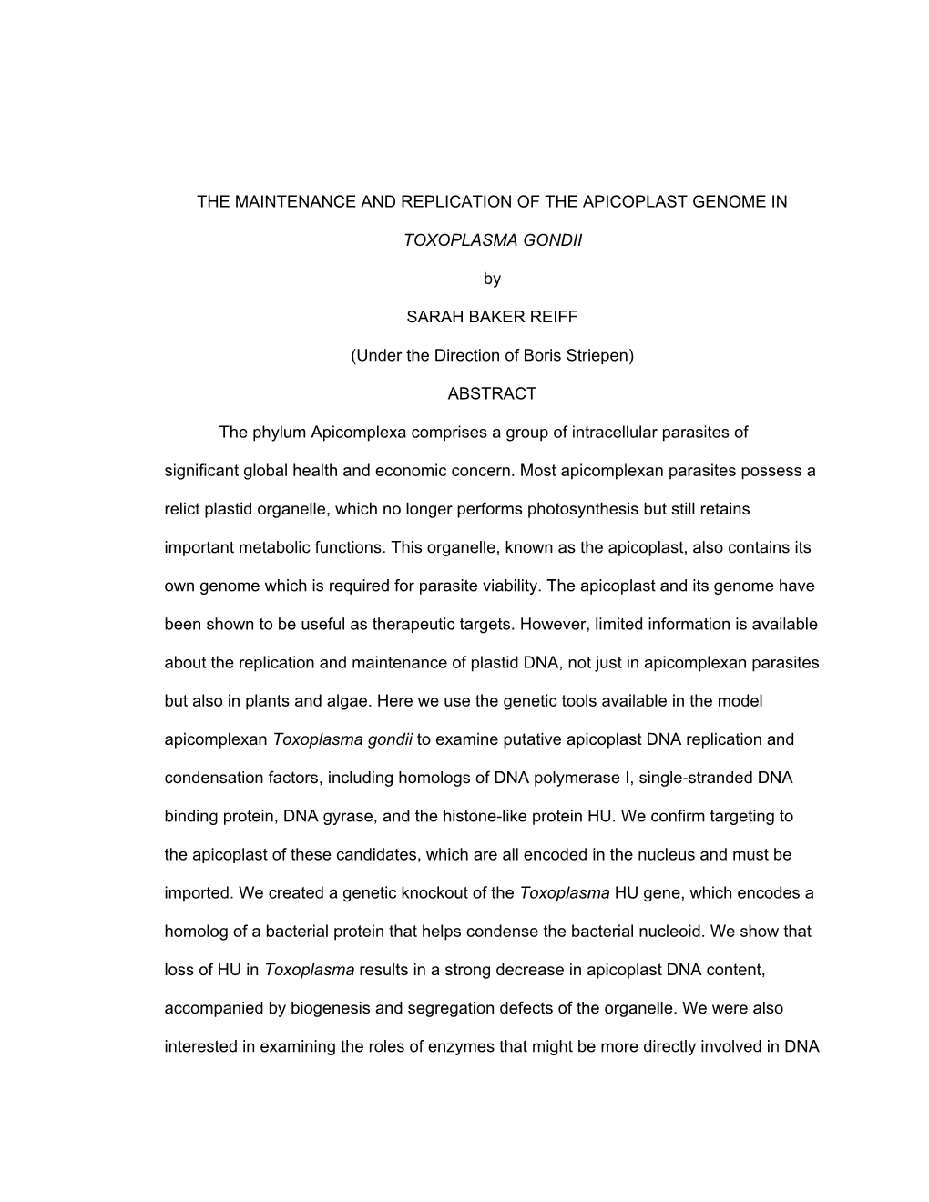 The Maintenance and Replication of the Apicoplast Genome In