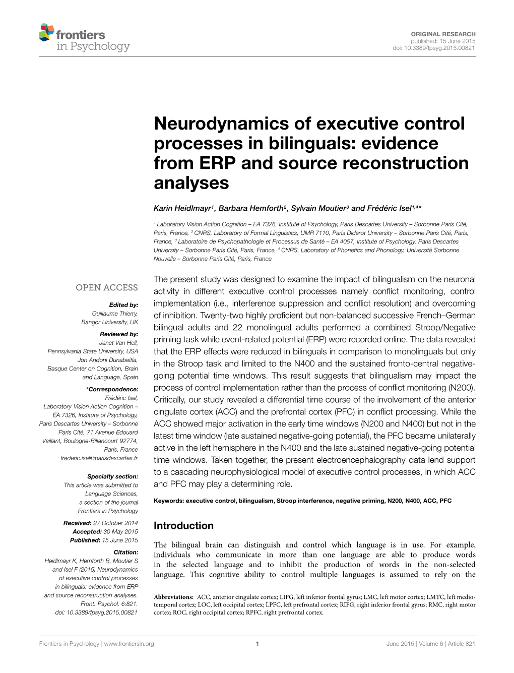 Evidence from ERP and Source Reconstruction Analyses