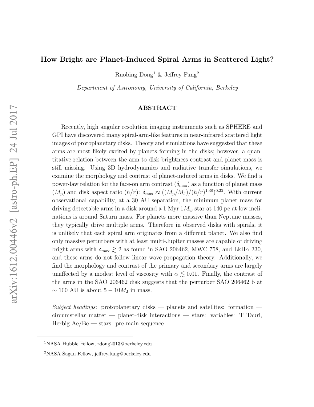 Arxiv:1612.00446V2 [Astro-Ph.EP] 24 Jul 2017