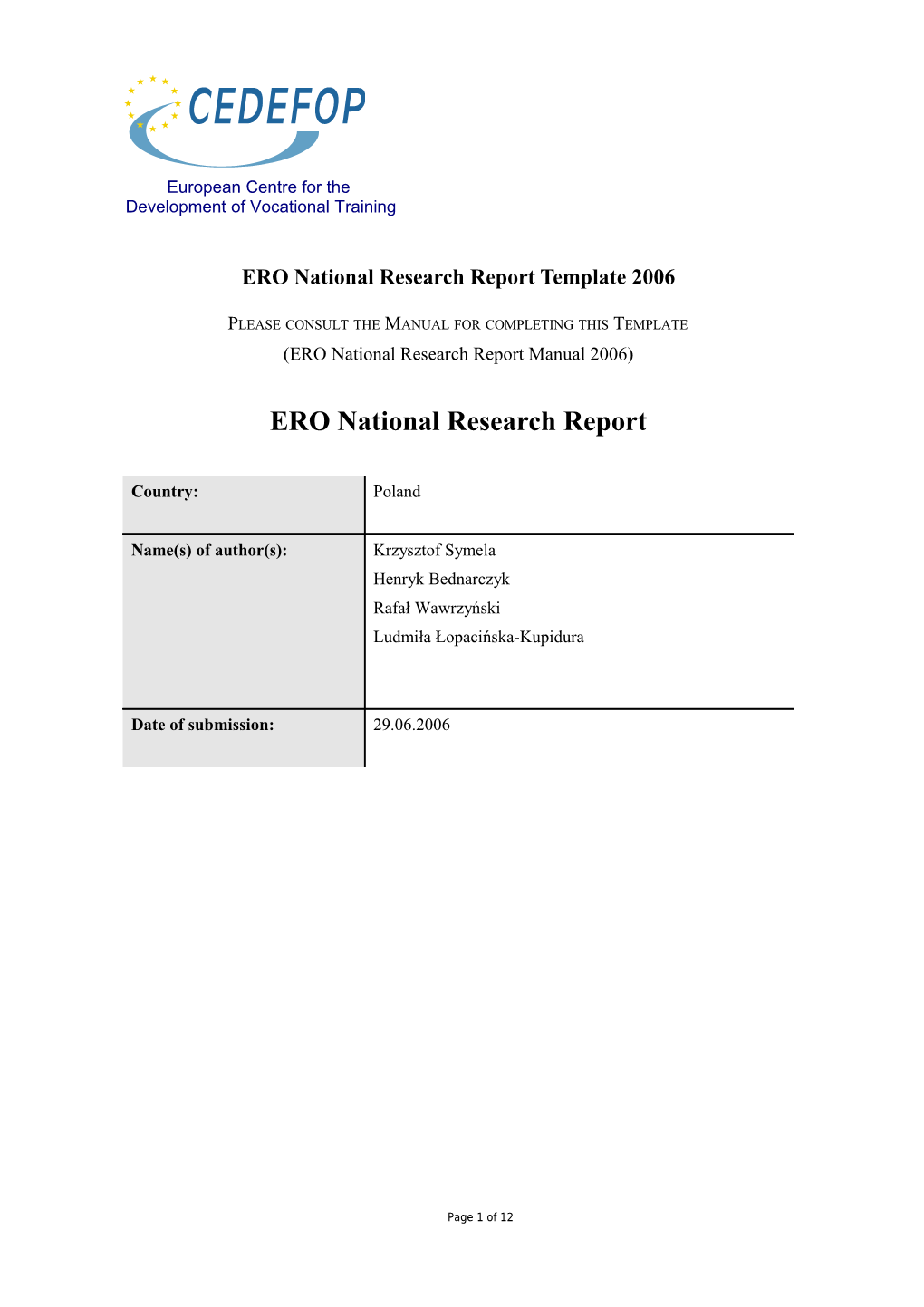 ERO National Research Report Template 2006