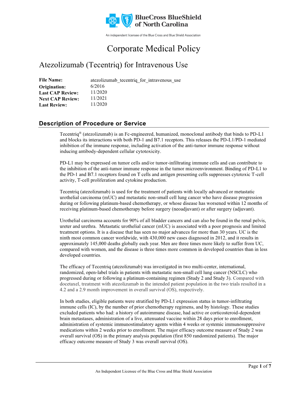 Atezolizumab (Tecentriq) for Intravenous Use